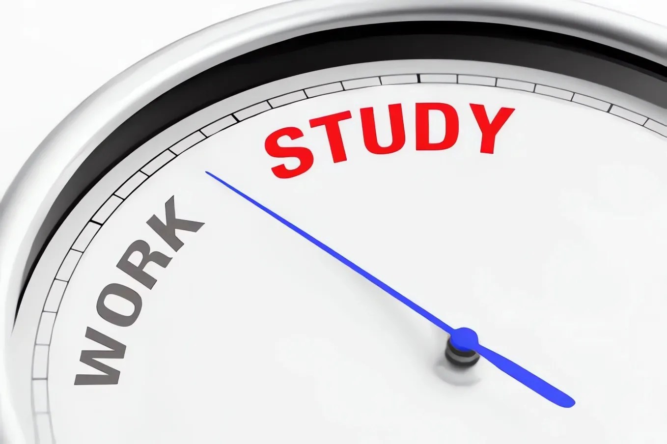 A clock showing a balance between work and education.