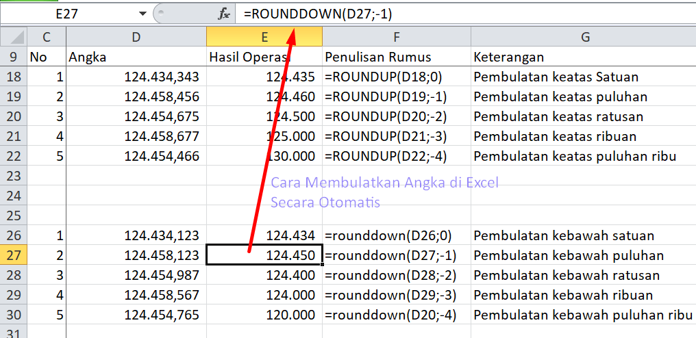 Rumus Pembulatan Otomatis Pembulatan Keatas Kebawah Microsoft Excel Teach Id 