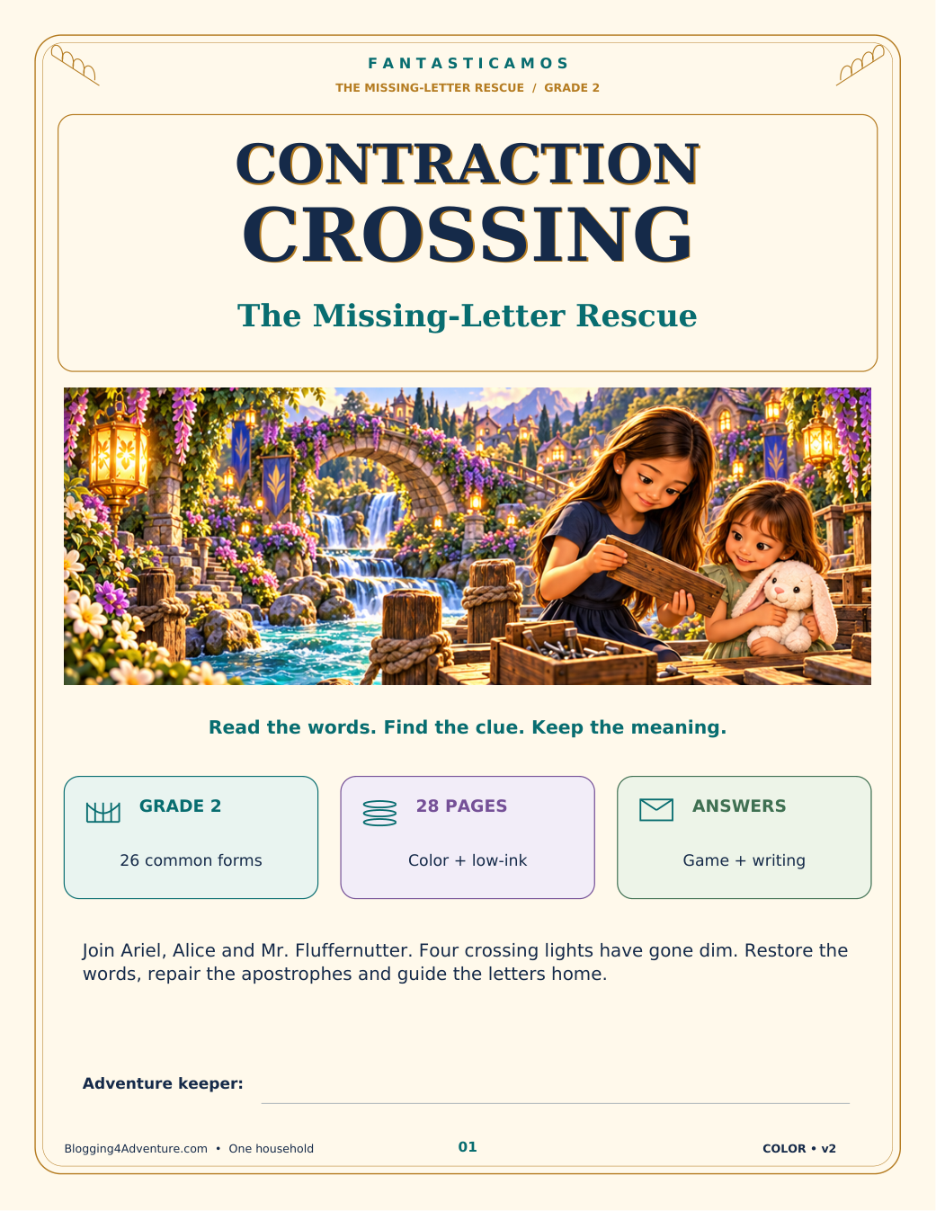 Fantasticamos Contraction Crossing: The Missing-Letter Rescue (Grade 2)