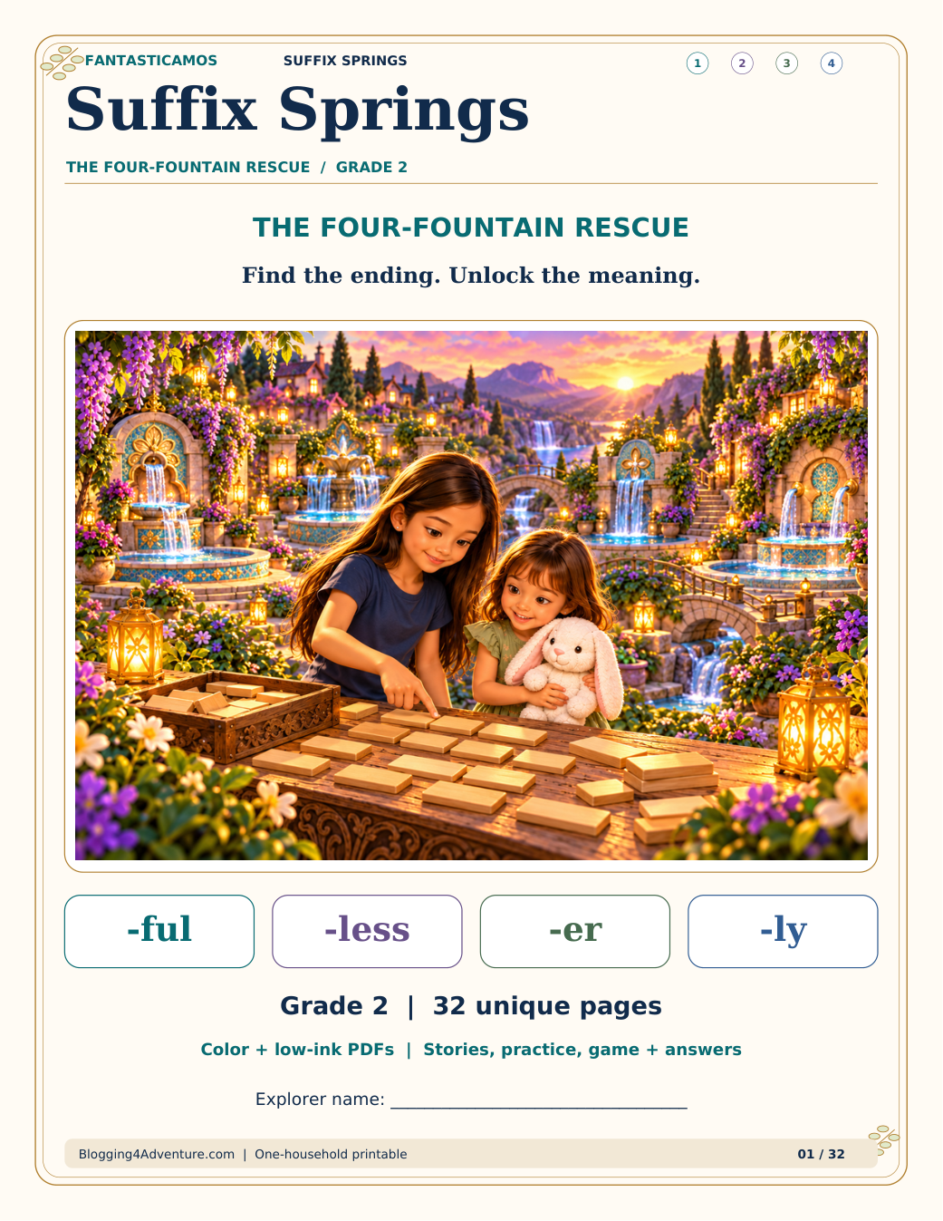 Fantasticamos Suffix Springs: The Four-Fountain Rescue (Grade 2)