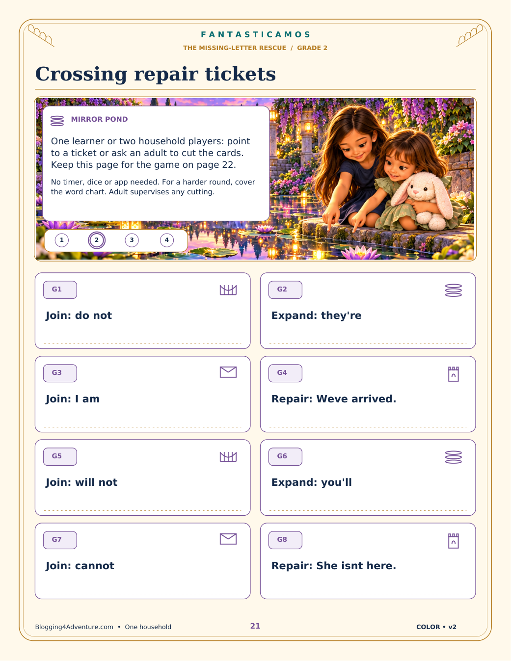 Fantasticamos Contraction Crossing: The Missing-Letter Rescue (Grade 2)