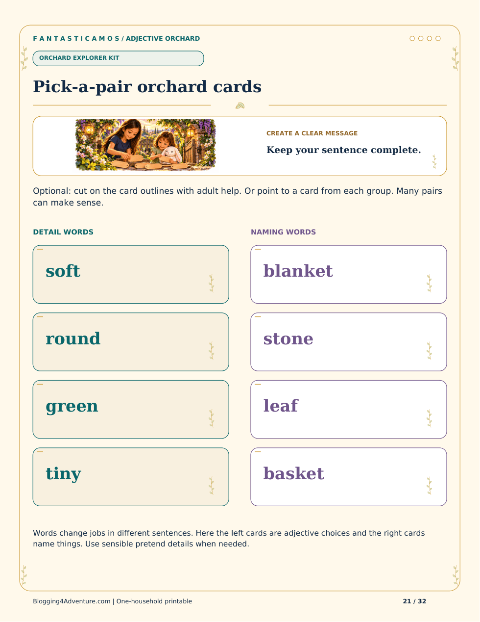 Fantasticamos Adjective Orchard: The Missing-Details Rescue (Grade 2)