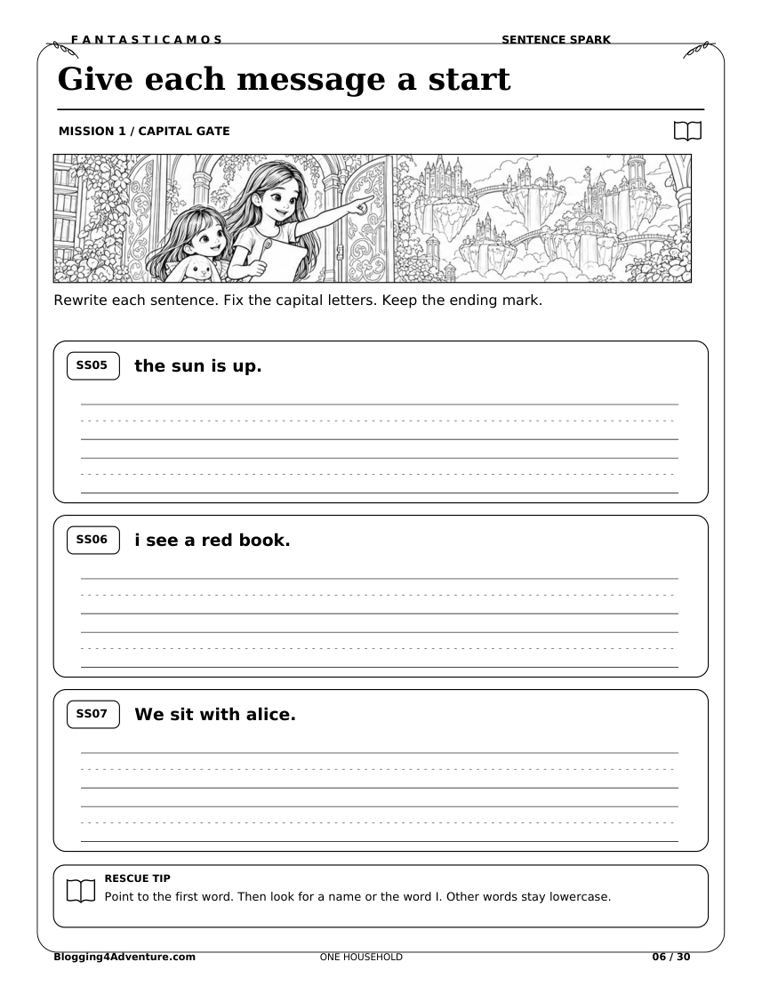 Fantasticamos Sentence Spark: The Sky Library Rescue (Grade 1)