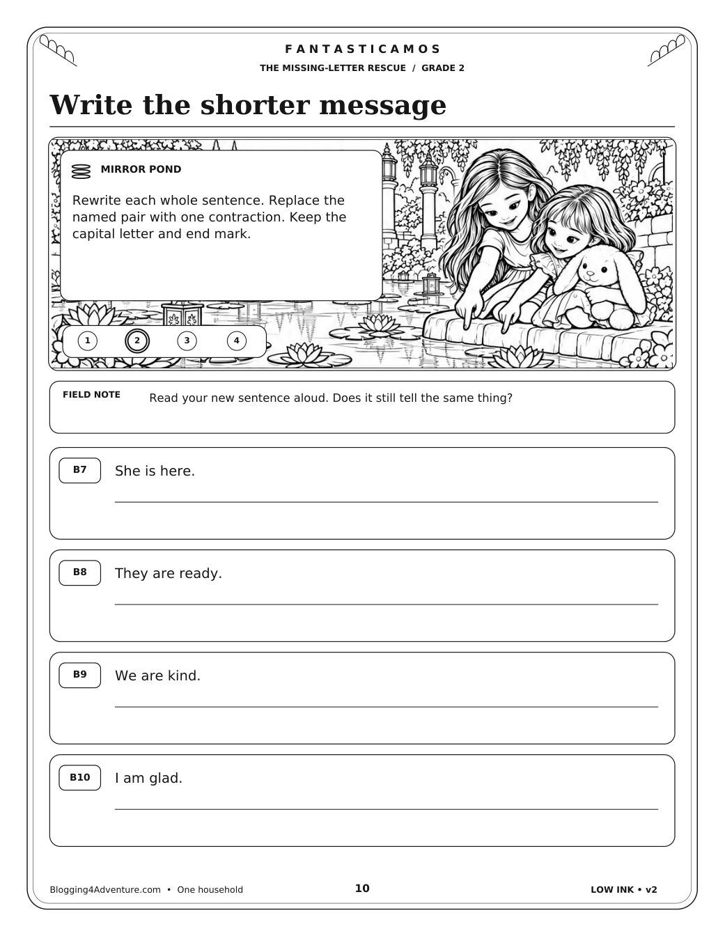 Fantasticamos Contraction Crossing: The Missing-Letter Rescue (Grade 2)