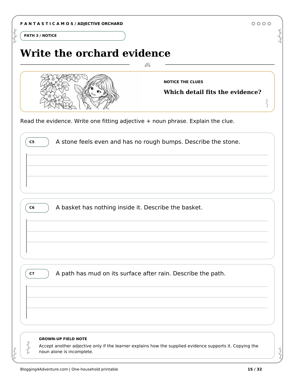 Fantasticamos Adjective Orchard: The Missing-Details Rescue (Grade 2)