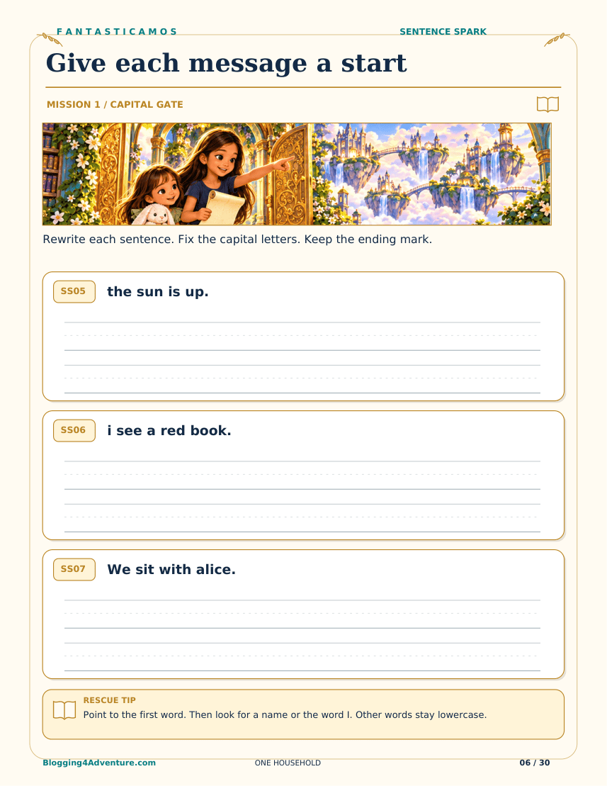 Fantasticamos Sentence Spark: The Sky Library Rescue (Grade 1)