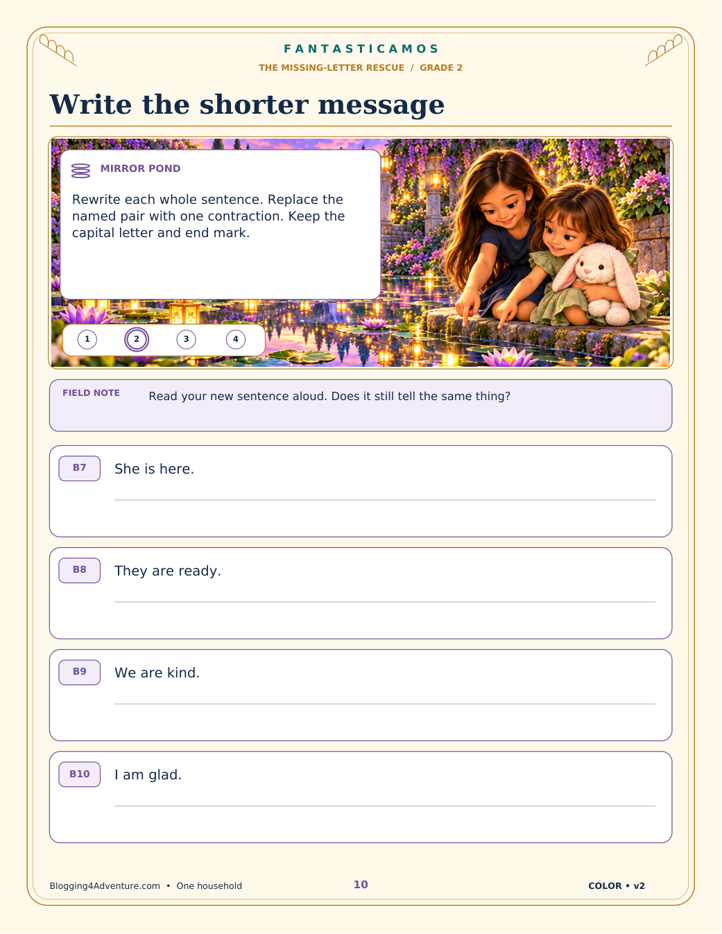 Fantasticamos Contraction Crossing: The Missing-Letter Rescue (Grade 2)