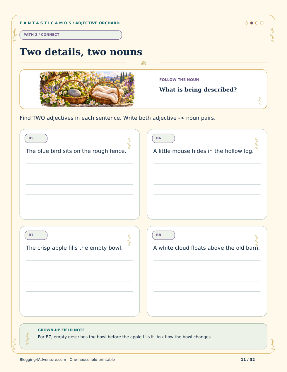 Fantasticamos Adjective Orchard: The Missing-Details Rescue (Grade 2)