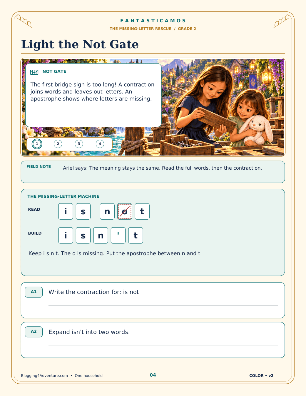 Preview_Worked_Example Fantasticamos Contraction Crossing: The Missing-Letter Rescue (Grade 2)