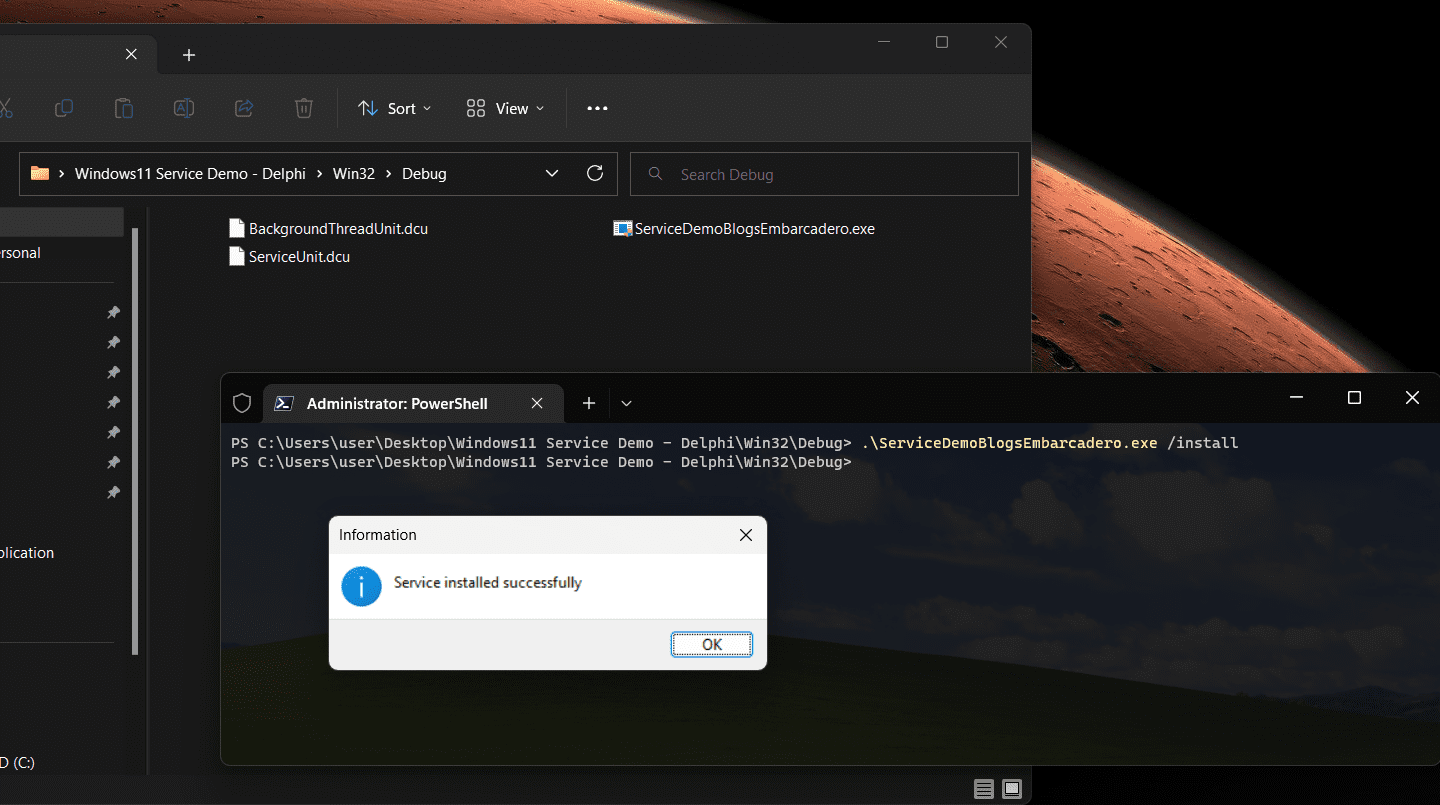 windowsserviceinstalledsuccessfullyinwindows11builtwithDelphi