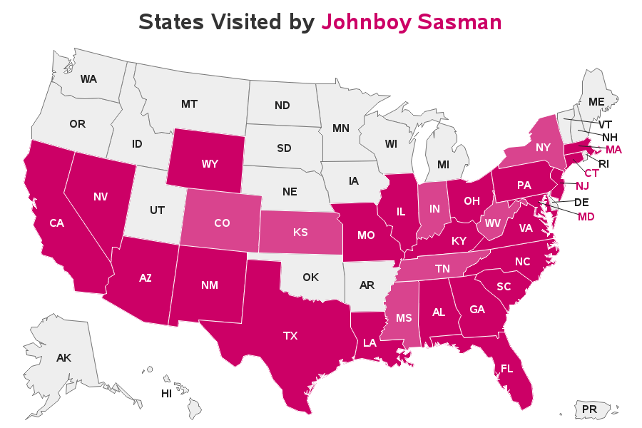 Where Have I Been Map Color 2018 States Visited 