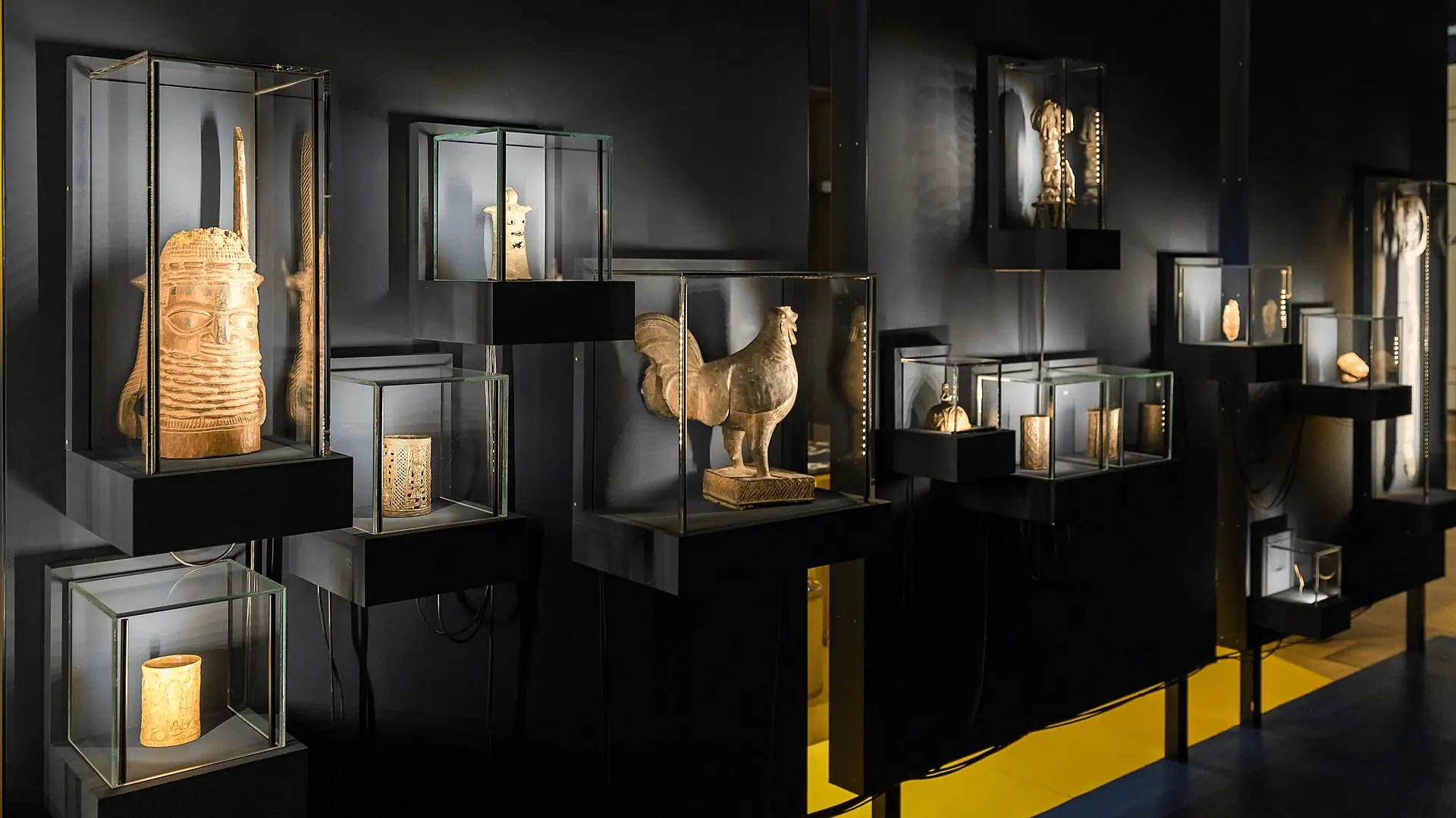 A collection of Benin Bronzes symbolizing cultural heritage and the history of colonial theft