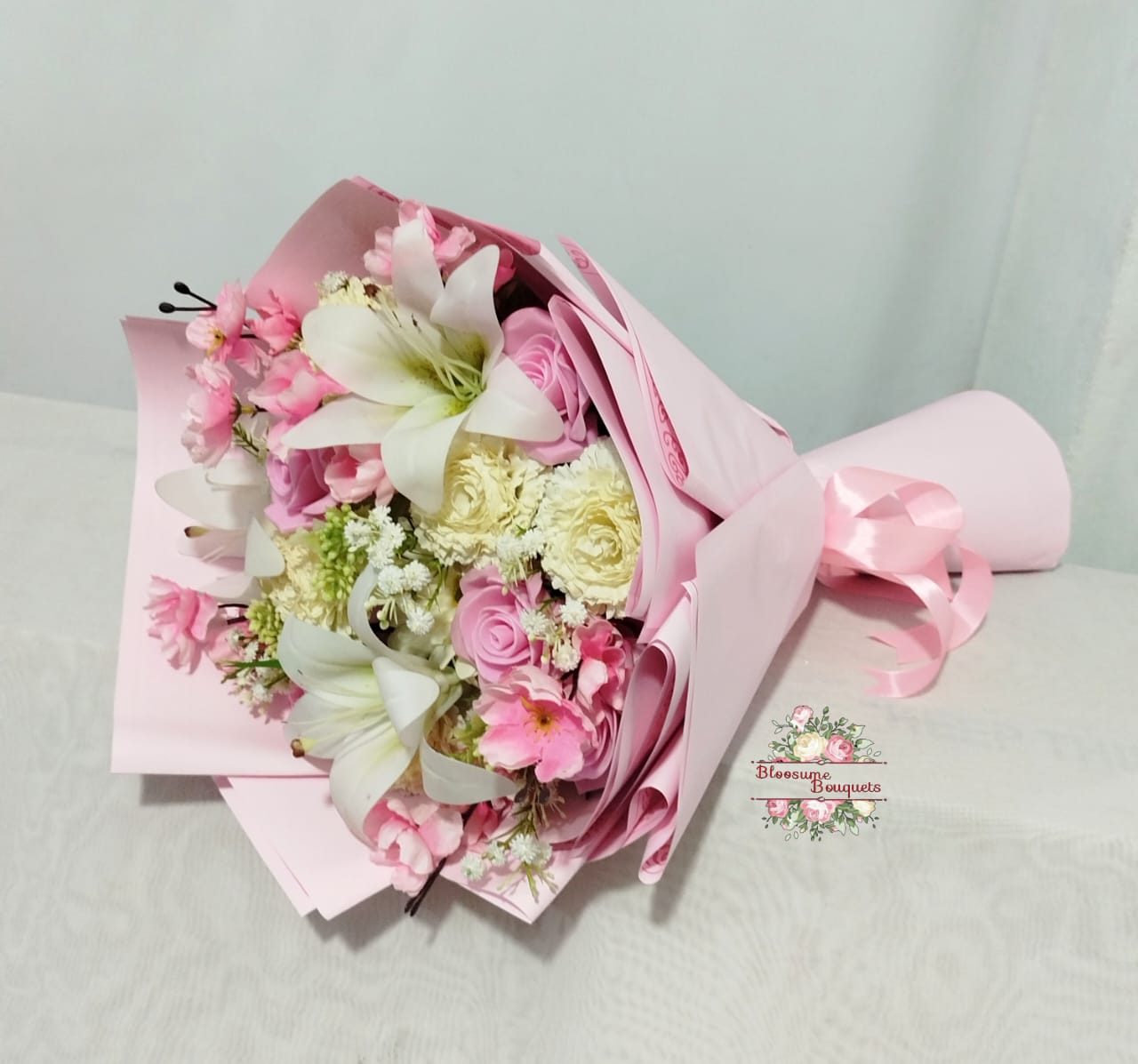 Artificial Pink Serenade Gift Bouquet