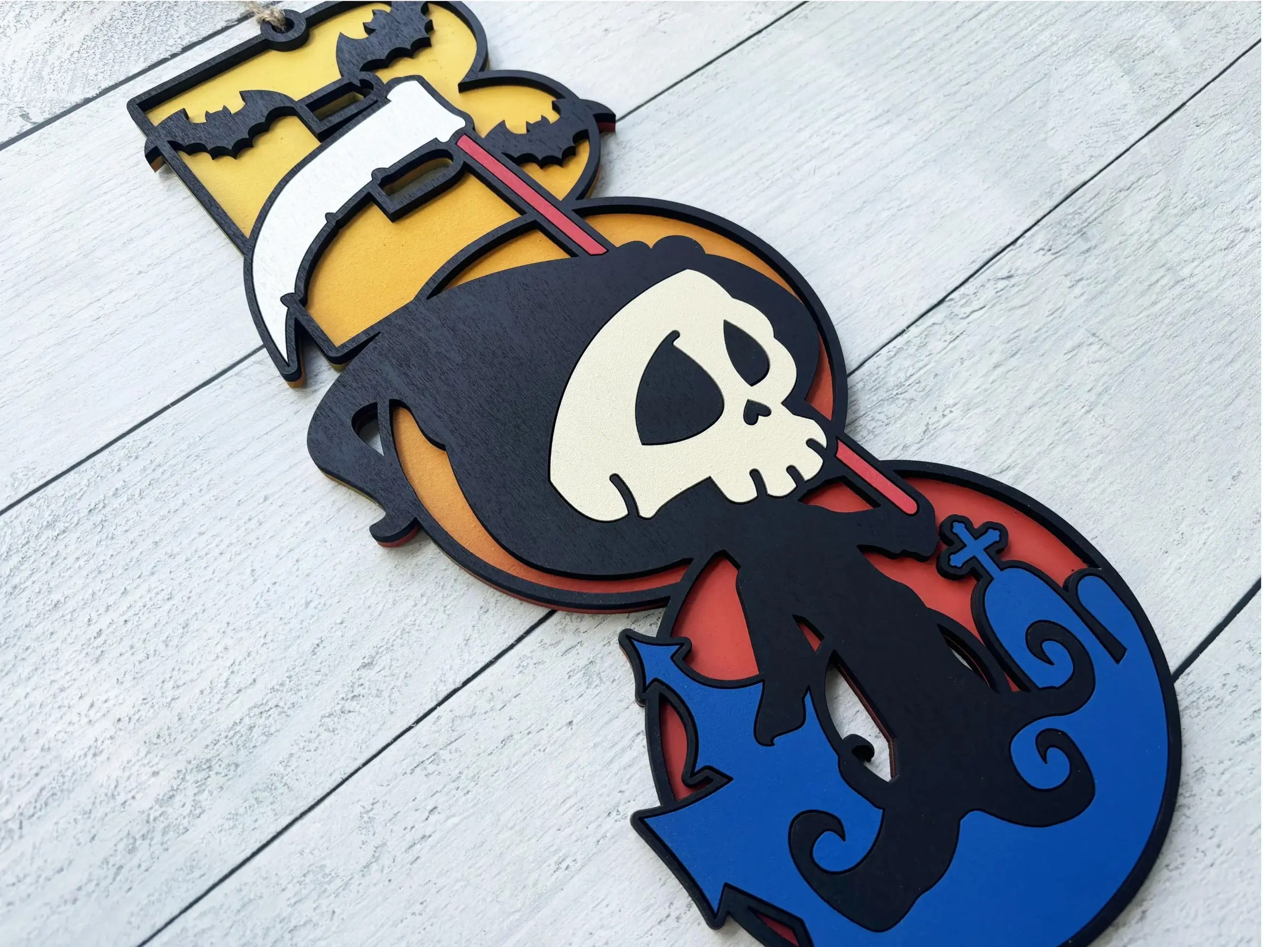 Adorable Reaper 'BOO' Sign: 2-Layer Lasercut Wood Cemetery Decor - Image 3