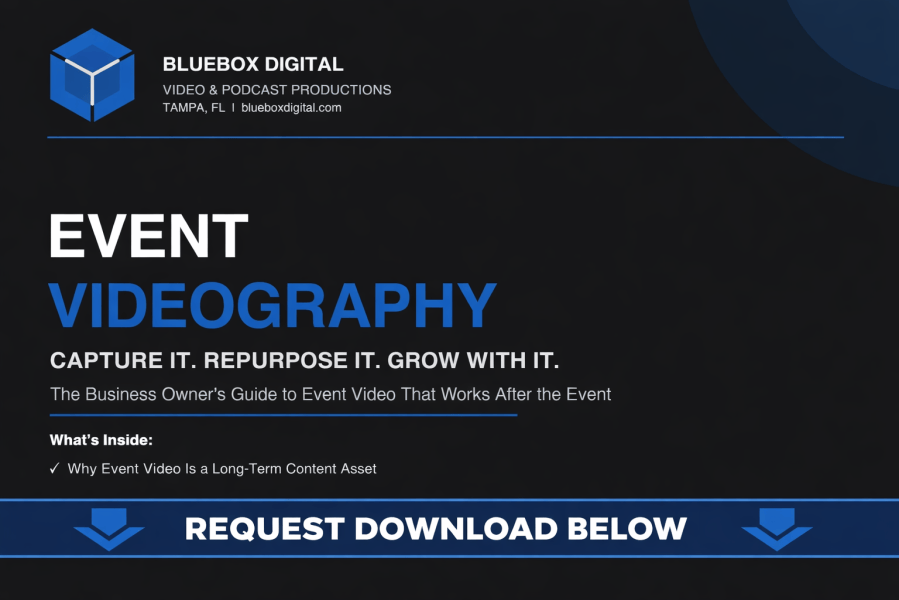 Cover of the free Event Videography content strategy guide from BlueBox Digital in Tampa, Florida