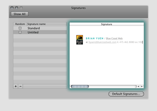 Check out our beautiful email signature templates and easy to manage email signature software, that makes creating email signatures for outlook for mac 2011 a . Creating Complex Html Email Signatures In Microsoft Outlook 2011 For Mac Blue Coast Web