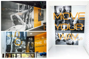 Stark branding at fitness center by creative marketing agency