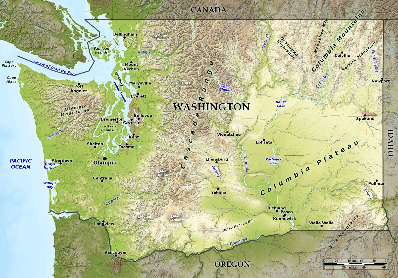 Large Detailed Relief Map Of Washington State Vidianicom Maps Of Relief Map Of USA Washington 