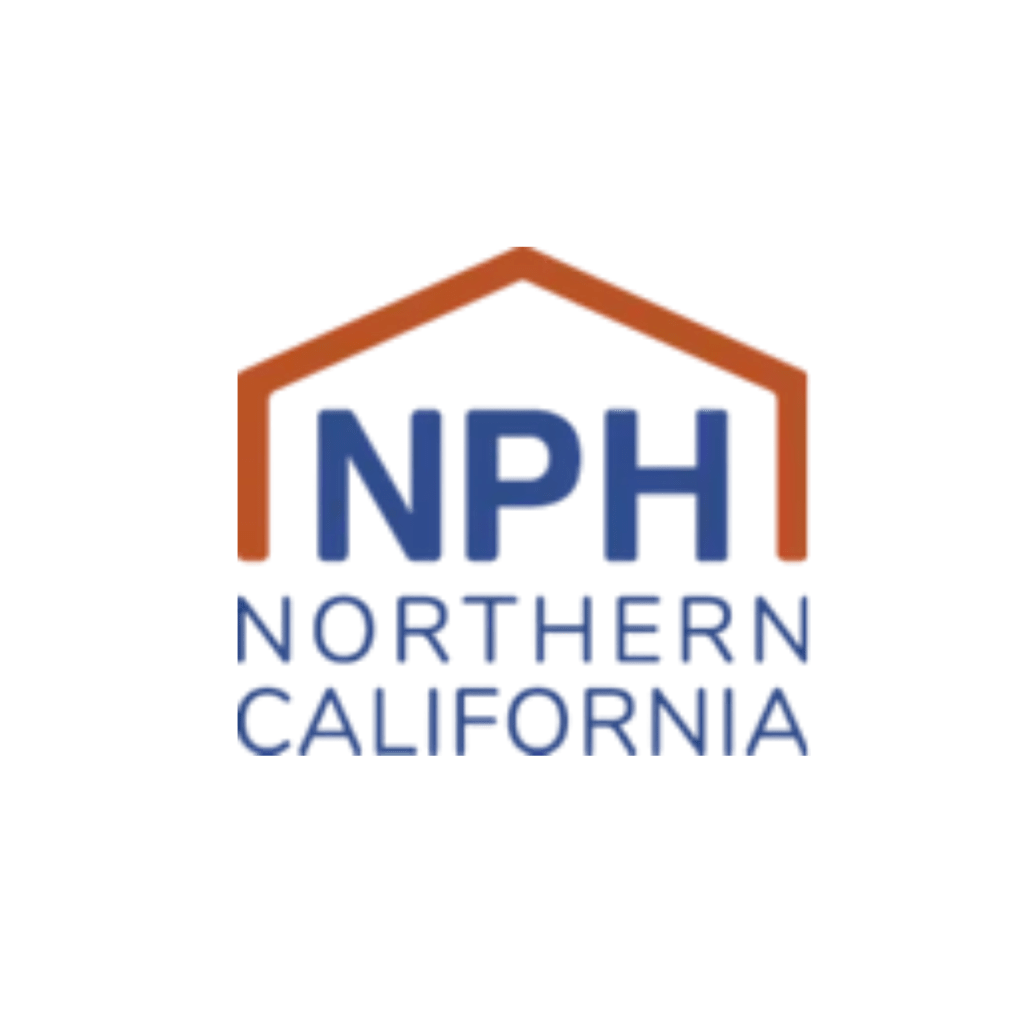 Logo of NPH Northern California featuring the acronym 'NPH' in bold blue letters, with 'NORTHERN CALIFORNIA' below in a smaller blue font and an orange outline of a house above.