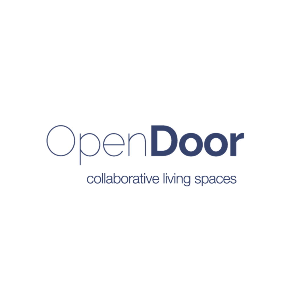 Logo of OpenDoor with the tagline 'collaborative living spaces'.