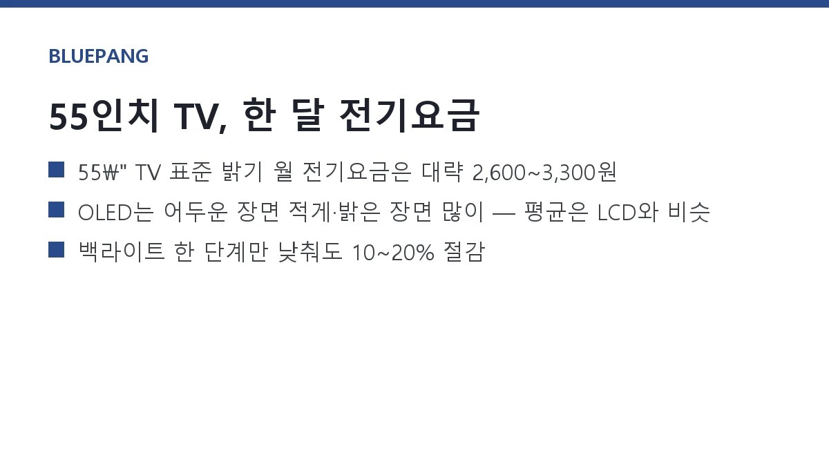 55인치 TV 하루 5시간, 한 달 전기요금 얼마 — OLED vs LCD