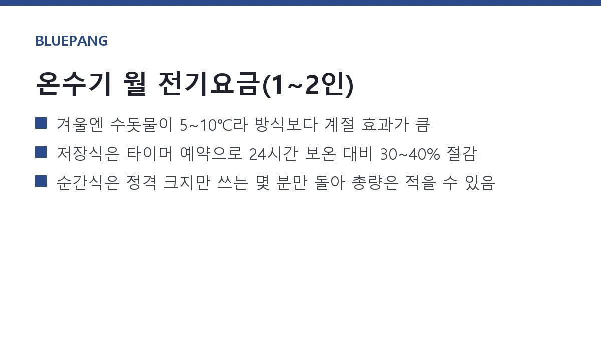 온수기 전기요금 — 저장식 vs 순간식, 겨울 한 달 실측 비교