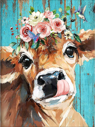 Paint by Numbers Cow with Flowers