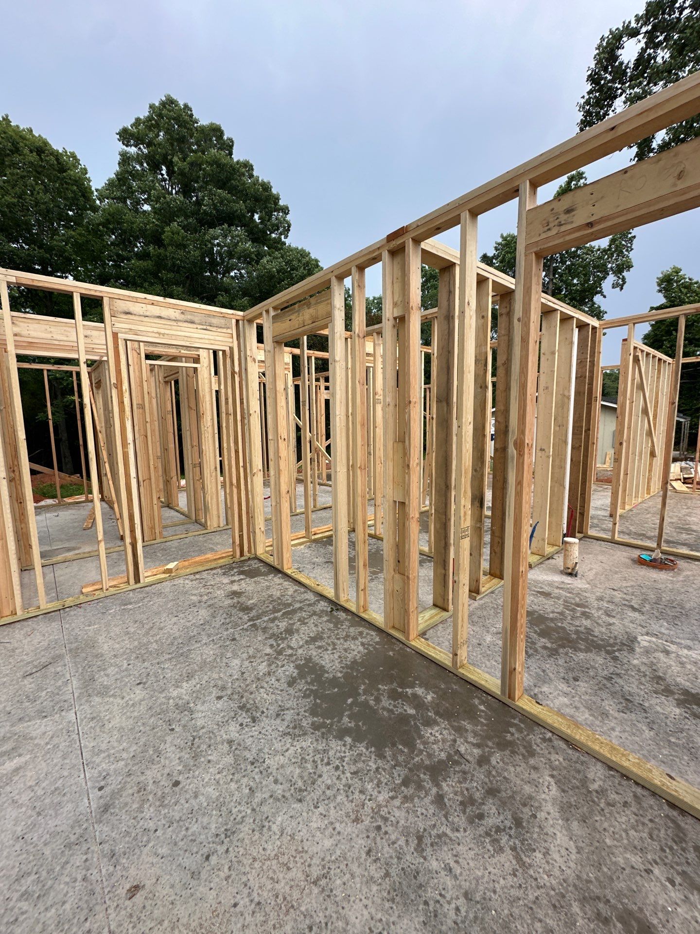 Interior framing progress during a new construction build