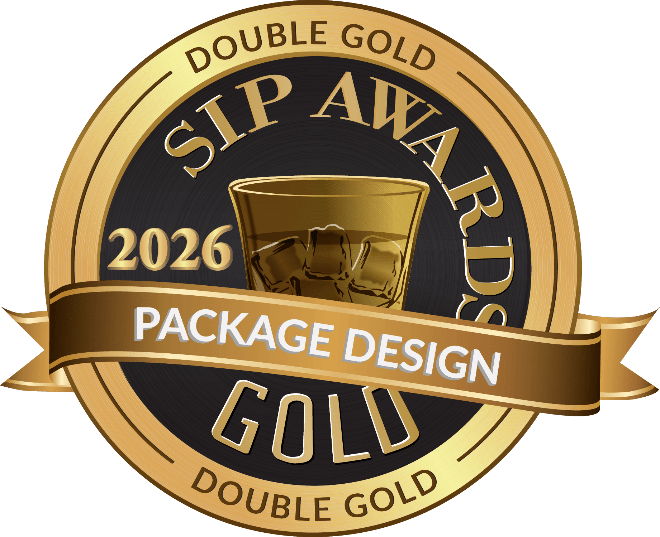 Gold Sip Awards 2026 package design seal featuring a glass with ice and a gold ribbon reading 'Package Design'