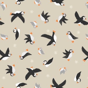 Lewis and Irene "Puffin Bay", Puffins on Dark Cream