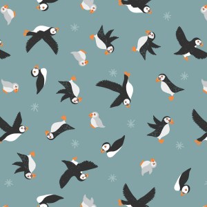 Lewis and Irene "Puffin Bay", Puffins on Blue