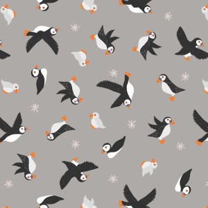 Lewis and Irene "Puffin Bay", Puffins on Warm Grey