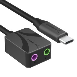 SABRENT Adaptador de Audio USB Tipo C con Sonido de Alta resolución de 24 bits/96 kHz, Conectores duales de 3,5 mm para micrófono y estéreo, Cuerpo de Aluminio, Plug and Play, Compatible con