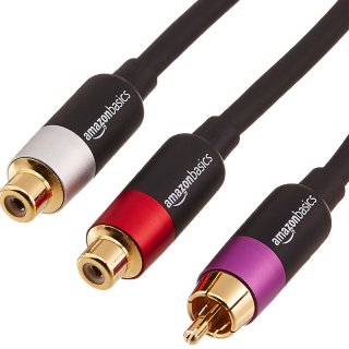 BMART Basics - Cable adaptador divisor RCA en Y con 2 hembras en un extremo y 1 RCA macho, chapado en oro, de 30.1 cm, negro