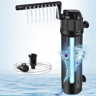 JAHEA - Filtro de acuario con ciclo de luz U-V, filtro interno verde para acuario de 40-170 Gal, filtro de tanque de peces 5 en 1 de 170 GPH (8 W U-V + bomba de 6 W)..