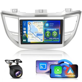 Roinvou 2+32G Android CarPlay estéreo para Hyundai Tucson 2015-2018, 9 Pulgadas de Pantalla táctil con CarPlay inalámbrico Android Auto Soporte Enlace a Espejo Navegación GPS BT RDS AHD DSP