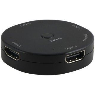 GE 33624 interruptor HDMI de 3 dispositivos, adaptador de 3 puertos, divisor de salida de 3 entradas y 1 salida, compatible con vídeo de alta resolución (480i, 480p, 720i, 720P, 1080i, y Full HD 1080P), sonido envolvente 5.1 y 7.1, 3 dispositivos, Negro, n/a
