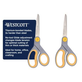 Westcott 13901 tijeras rectas de titanio de 8 pulgadas, gris/amarillo, 2 por paquete