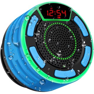 BassPal - Altavoz impermeable IPX7, altavoces inalámbricos portátiles Bluetooth con visualización LED, radio FM, ventosa, espectáculo de luz, TWS, sonido estéreo fuerte para piscina, playa, fiesta,
