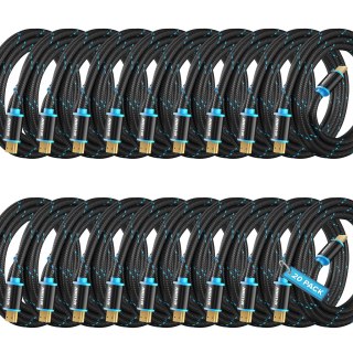 Maximm High-Speed HDMI 2.0 4K Nylon Braided Cable, 8 Feet, 20-Pack (Includes Cable Clips, Ties and Right Angle Adapter)