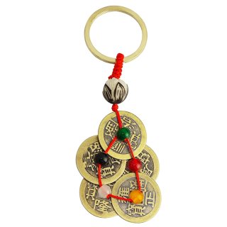 Feng Shui - Llaveros de dinero de los Cinco Emperadores de Cinco Llaveros de la suerte, Oro, 1