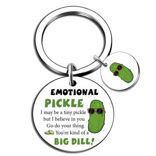 Llavero de pepinillo de apoyo emocional con pepino, regalo inspirador, plateado, Small