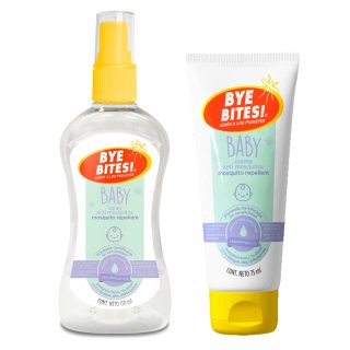 BYE BITES Repelente de Mosquitos Para Bebe en Spray BABY 130 ml + Crema Repelente Baby Para Pieles Sensibles 75 ml - Duopack - Aroma a Manzanilla - Hipoalergenico