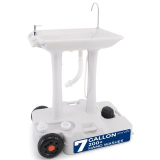 SereneLife Lavabo Portátil Fregadero con Tanque de Agua Incorporado de 30L, Ruedas Grandes, Bomba de Pie, Basin Extra Grande y Dispensa Jabón de 5L, Ideal para Exteriores y Obras de Construcción