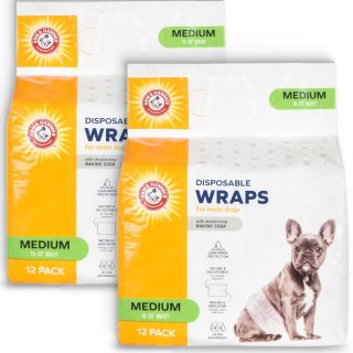 Arm&Hammer for Pets Male Dog Wraps, Medium 24 CT UltraAbsorbent, Adjustable Male Dog Diapers with Leakproof Protection & Wetness Indicator Arm&Hammer Baking Soda Enhanced for Odor Control,Pack of 2