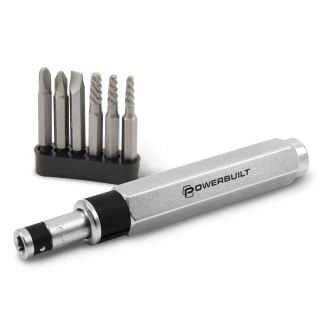 Powerbuilt 647767 - Juego de herramientas extractoras de impacto de 1/4 pulgadas, para quitar tornillos oxidados y dañados, mango de golpe con un martillo para crear un par de torsión cargado por