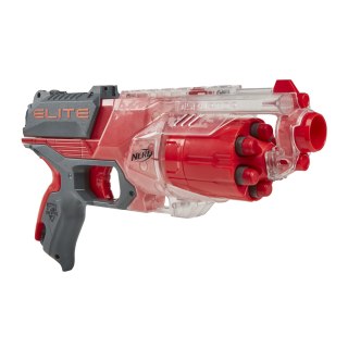 Nerf Elite Disrupter Blaster - Tambor Giratorio de 6 Dardos, Fuego de Golpe, Rojo translúcido (Exclusivo de BMART)
