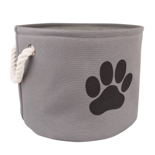 DII Bone Dry Pet Toy and Accessory Storage Bin, Collapsible Organizer Storage Basket for Home Décor, Pet Toy, Blankets, Leashes and Food, Paw Gris, Round Mediano