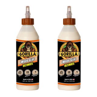 Gorilla Ultimate - Pegamento de madera impermeable, color de madera natural, 18 onzas (paquete de 2) - Impermeable para proyectos y reparaciones en interiores o exteriores