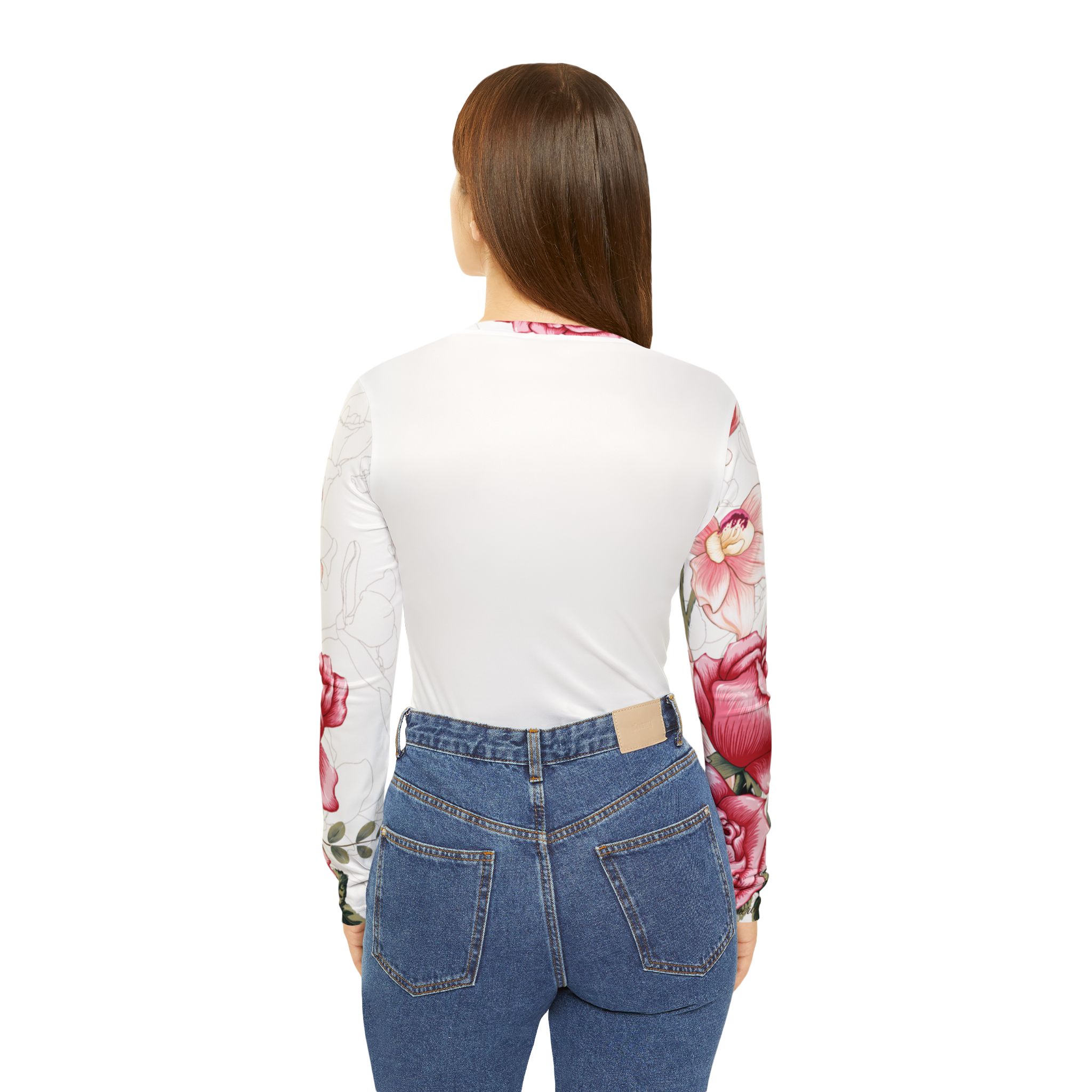 Roses Are Elegant Floral Print Women Long Sleeve V-Neck Shirt - Elegant Floral Design for Spring & Summer